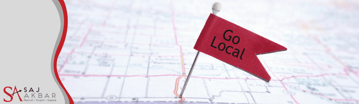 A map with a flagged pin that says go local on it